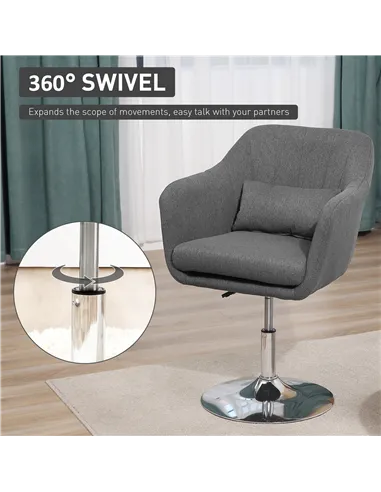 HOMCOM Swivel Linen Fabric Accent Chair for Living Room Contemporary Vanity Armchair with Adjustable Height Thick Cushion Lumbar