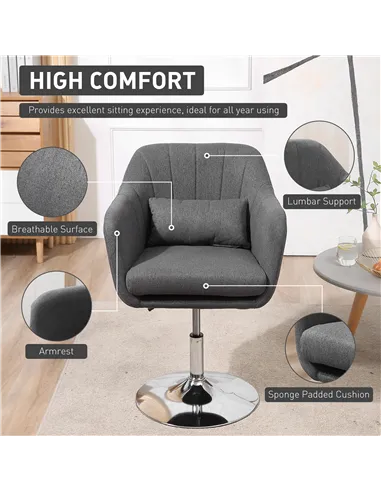 HOMCOM Swivel Linen Fabric Accent Chair for Living Room Contemporary Vanity Armchair with Adjustable Height Thick Cushion Lumbar