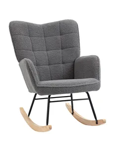 HOMCOM Berber Fleece Nursery Glider Rocker for Nursing, Wingback Rocking Chair for Living Room, Dark Grey