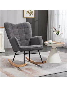 HOMCOM Berber Fleece Nursery Glider Rocker for Nursing, Wingback Rocking Chair for Living Room, Dark Grey 2