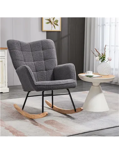 HOMCOM Berber Fleece Nursery Glider Rocker for Nursing, Wingback Rocking Chair for Living Room, Dark Grey