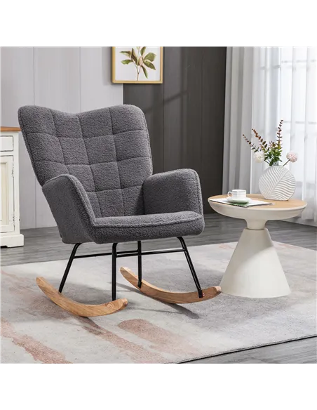 HOMCOM Berber Fleece Nursery Glider Rocker for Nursing, Wingback Rocking Chair for Living Room, Dark Grey