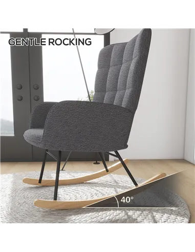 HOMCOM Berber Fleece Nursery Glider Rocker for Nursing, Wingback Rocking Chair for Living Room, Dark Grey