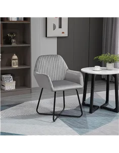 HOMCOM Modern Arm Chair Upholstered Accent Chair with Metal Base for Living Room Grey 2