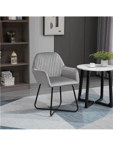 HOMCOM Modern Arm Chair Upholstered Accent Chair with Metal Base for Living Room Grey