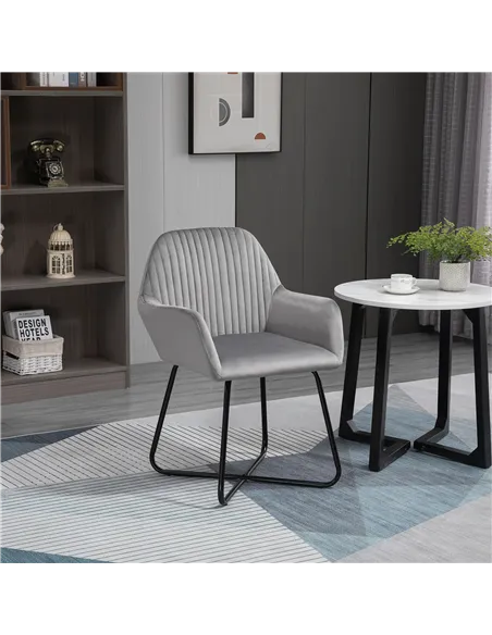 HOMCOM Modern Arm Chair Upholstered Accent Chair with Metal Base for Living Room Grey