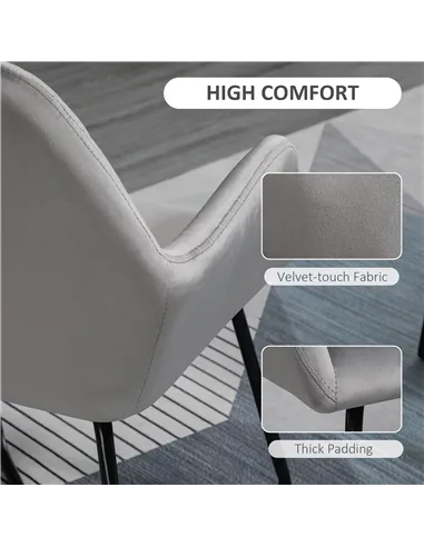 HOMCOM Modern Arm Chair Upholstered Accent Chair with Metal Base for Living Room Grey