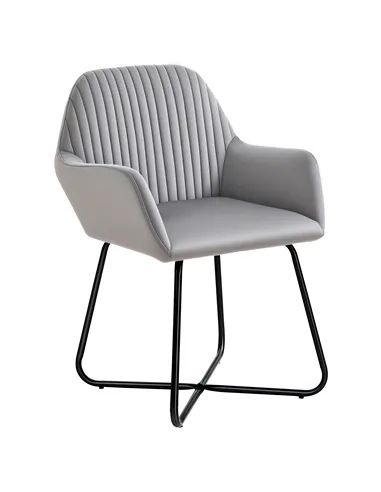 HOMCOM Modern Arm Chair Upholstered Accent Chair with Metal Base for Living Room Grey