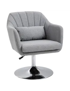 HOMCOM Swivel Linen Fabric Accent Chair for Living Room Contemporary Vanity Armchair with Adjustable Height Thick Cushion Lumbar