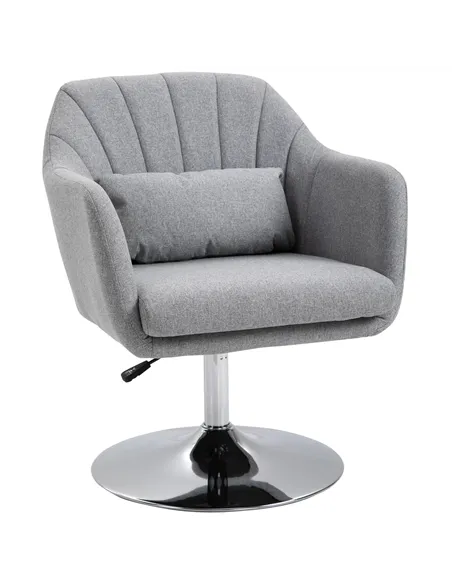 HOMCOM Swivel Linen Fabric Accent Chair for Living Room Contemporary Vanity Armchair with Adjustable Height Thick Cushion Lumbar