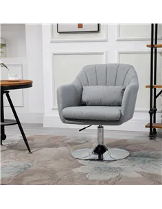 HOMCOM Swivel Linen Fabric Accent Chair for Living Room Contemporary Vanity Armchair with Adjustable Height Thick Cushion Lumbar 2