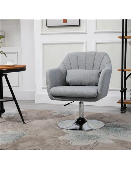 HOMCOM Swivel Linen Fabric Accent Chair for Living Room Contemporary Vanity Armchair with Adjustable Height Thick Cushion Lumbar