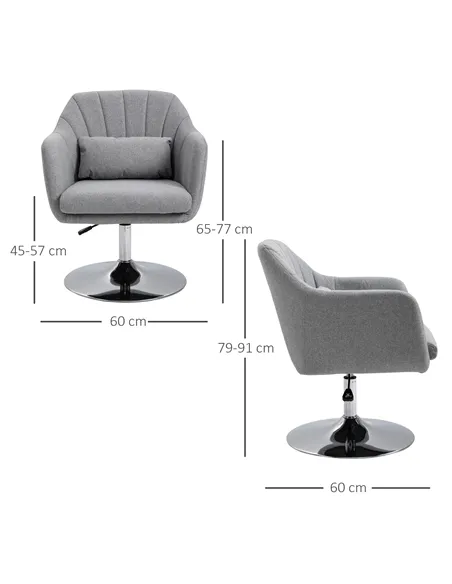 HOMCOM Swivel Linen Fabric Accent Chair for Living Room Contemporary Vanity Armchair with Adjustable Height Thick Cushion Lumbar