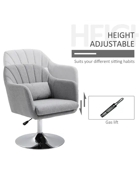 HOMCOM Swivel Linen Fabric Accent Chair for Living Room Contemporary Vanity Armchair with Adjustable Height Thick Cushion Lumbar
