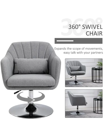 HOMCOM Swivel Linen Fabric Accent Chair for Living Room Contemporary Vanity Armchair with Adjustable Height Thick Cushion Lumbar