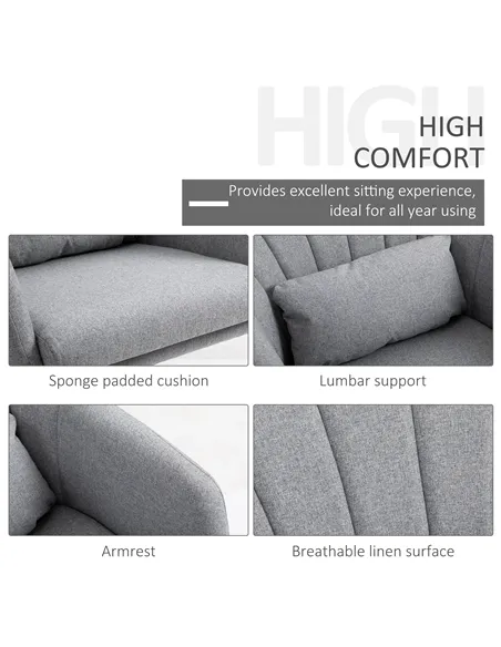 HOMCOM Swivel Linen Fabric Accent Chair for Living Room Contemporary Vanity Armchair with Adjustable Height Thick Cushion Lumbar
