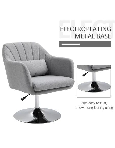 HOMCOM Swivel Linen Fabric Accent Chair for Living Room Contemporary Vanity Armchair with Adjustable Height Thick Cushion Lumbar