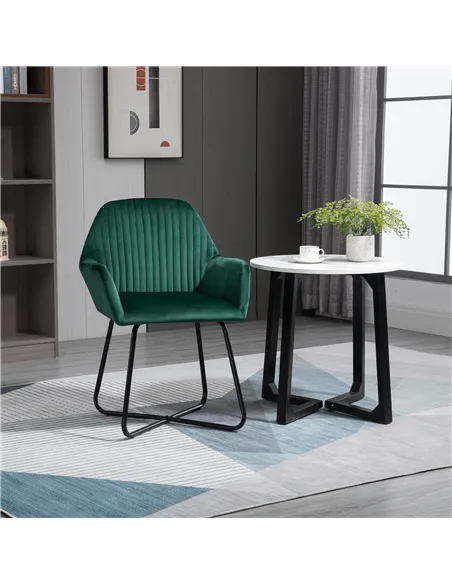 HOMCOM Modern Arm Chair Upholstered Accent Chair with Metal Base for Living Room Green