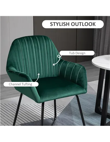 HOMCOM Modern Arm Chair Upholstered Accent Chair with Metal Base for Living Room Green