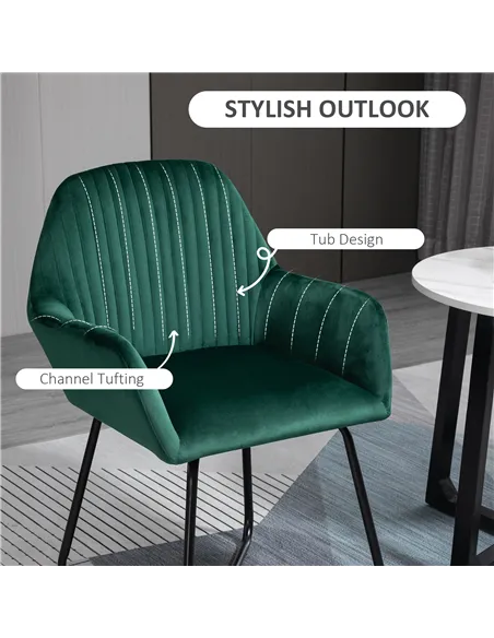 HOMCOM Modern Arm Chair Upholstered Accent Chair with Metal Base for Living Room Green