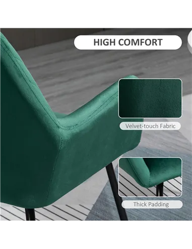 HOMCOM Modern Arm Chair Upholstered Accent Chair with Metal Base for Living Room Green