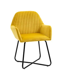HOMCOM Modern Arm Chair Upholstered Accent Chair with Metal Base for Living Room Yellow