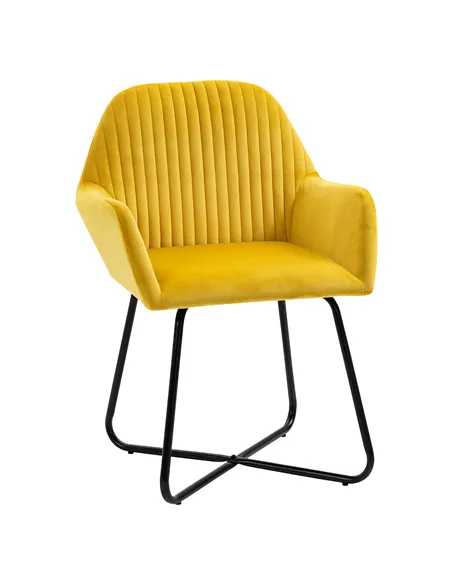 HOMCOM Modern Arm Chair Upholstered Accent Chair with Metal Base for Living Room Yellow