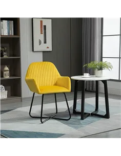 HOMCOM Modern Arm Chair Upholstered Accent Chair with Metal Base for Living Room Yellow 2