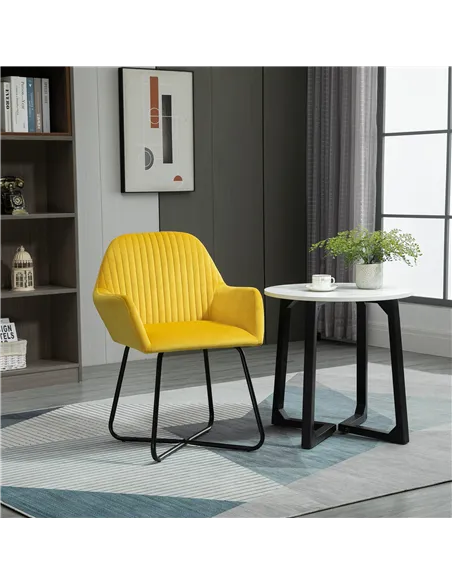 HOMCOM Modern Arm Chair Upholstered Accent Chair with Metal Base for Living Room Yellow