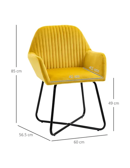 HOMCOM Modern Arm Chair Upholstered Accent Chair with Metal Base for Living Room Yellow