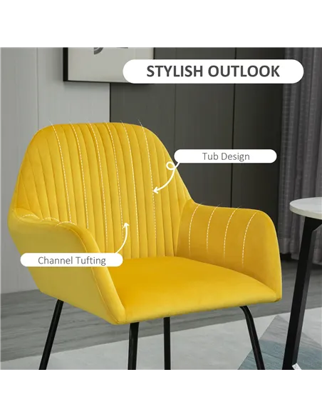 HOMCOM Modern Arm Chair Upholstered Accent Chair with Metal Base for Living Room Yellow