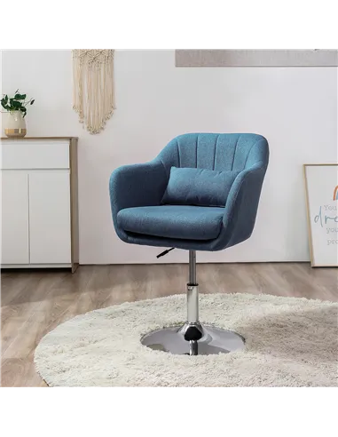 HOMCOM Swivel Linen Fabric Accent Chair for Living Room Contemporary Vanity Armchair with Adjustable Height Thick Cushion Lumbar