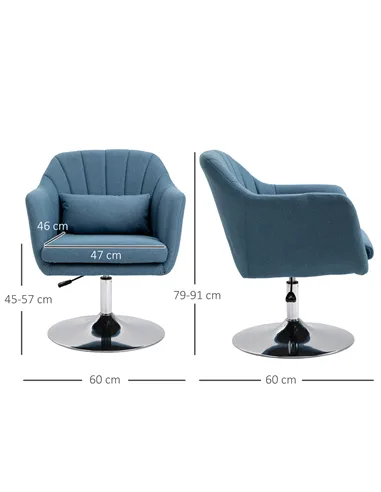 HOMCOM Swivel Linen Fabric Accent Chair for Living Room Contemporary Vanity Armchair with Adjustable Height Thick Cushion Lumbar