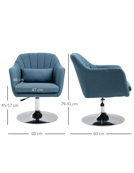 HOMCOM Swivel Linen Fabric Accent Chair for Living Room Contemporary Vanity Armchair with Adjustable Height Thick Cushion Lumbar