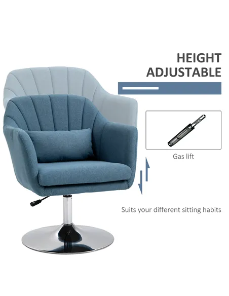 HOMCOM Swivel Linen Fabric Accent Chair for Living Room Contemporary Vanity Armchair with Adjustable Height Thick Cushion Lumbar