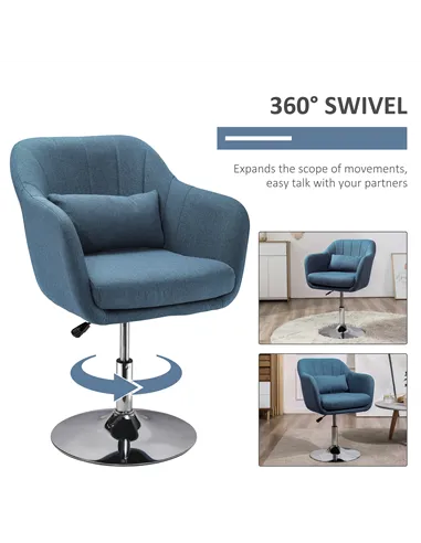 HOMCOM Swivel Linen Fabric Accent Chair for Living Room Contemporary Vanity Armchair with Adjustable Height Thick Cushion Lumbar