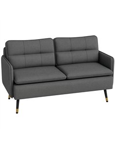 HOMCOM Modern Two Seater Sofa, Button Tufted Loveseat with Cushions and Steel Legs for Living Room, Guest Room, Dark Grey