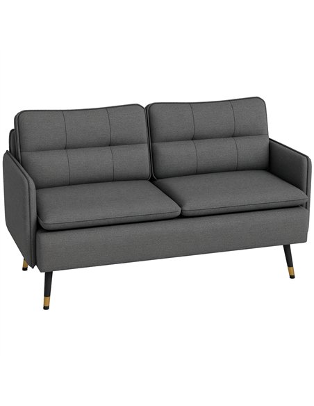 HOMCOM Modern Two Seater Sofa, Button Tufted Loveseat with Cushions and Steel Legs for Living Room, Guest Room, Dark Grey