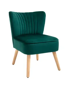 HOMCOM Modern Accent Chair, Fabric Living Room Chair with Rubber Wood Legs and Thick Padding, Green