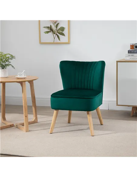 HOMCOM Modern Accent Chair, Fabric Living Room Chair with Rubber Wood Legs and Thick Padding, Green