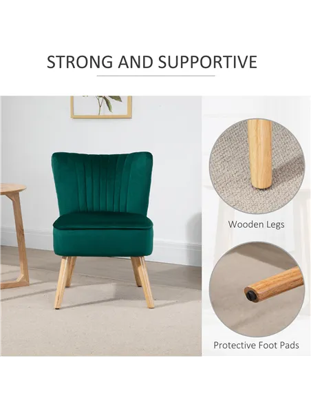 HOMCOM Modern Accent Chair, Fabric Living Room Chair with Rubber Wood Legs and Thick Padding, Green
