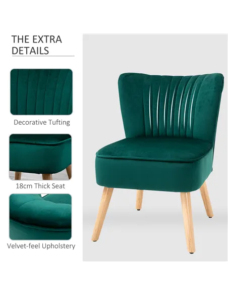 HOMCOM Modern Accent Chair, Fabric Living Room Chair with Rubber Wood Legs and Thick Padding, Green