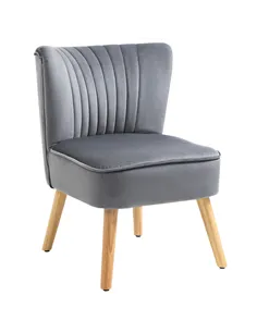HOMCOM Modern Accent Chair, Fabric Living Room Chair with Rubber Wood Legs and Thick Padding, Grey