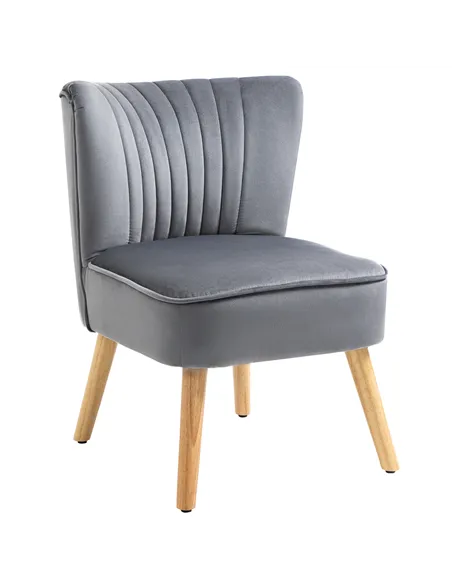 HOMCOM Modern Accent Chair, Fabric Living Room Chair with Rubber Wood Legs and Thick Padding, Grey