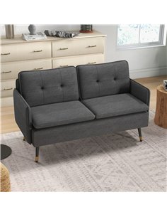 HOMCOM Modern Two Seater Sofa, Button Tufted Loveseat with Cushions and Steel Legs for Living Room, Guest Room, Dark Grey 2