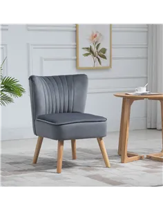 HOMCOM Modern Accent Chair, Fabric Living Room Chair with Rubber Wood Legs and Thick Padding, Grey 2