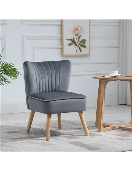 HOMCOM Modern Accent Chair, Fabric Living Room Chair with Rubber Wood Legs and Thick Padding, Grey