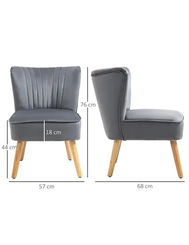 HOMCOM Modern Accent Chair, Fabric Living Room Chair with Rubber Wood Legs and Thick Padding, Grey