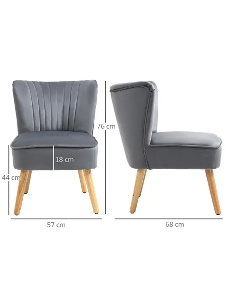 HOMCOM Modern Accent Chair, Fabric Living Room Chair with Rubber Wood Legs and Thick Padding, Grey
