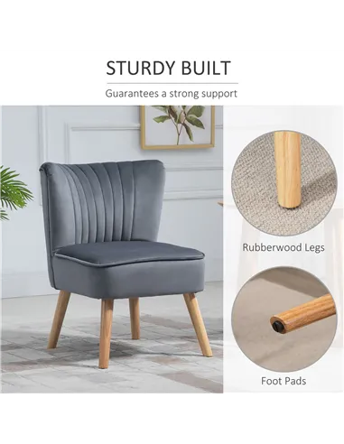 HOMCOM Modern Accent Chair, Fabric Living Room Chair with Rubber Wood Legs and Thick Padding, Grey